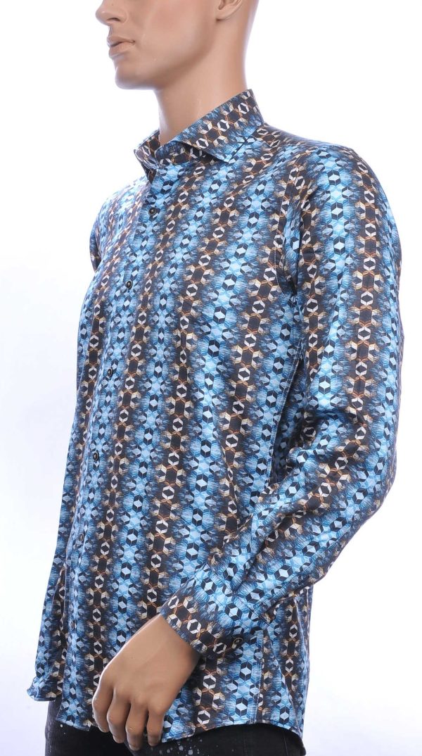 Corrino Italiaanse slim fit allover verticale motieven dessin heren overhemd Turquoise