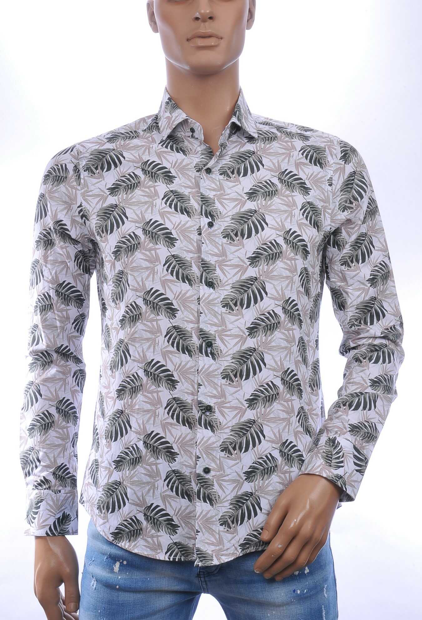 CORRINO Italiaans Slim Fit Heren Overhemd met Allover Bladeren Print – Wit