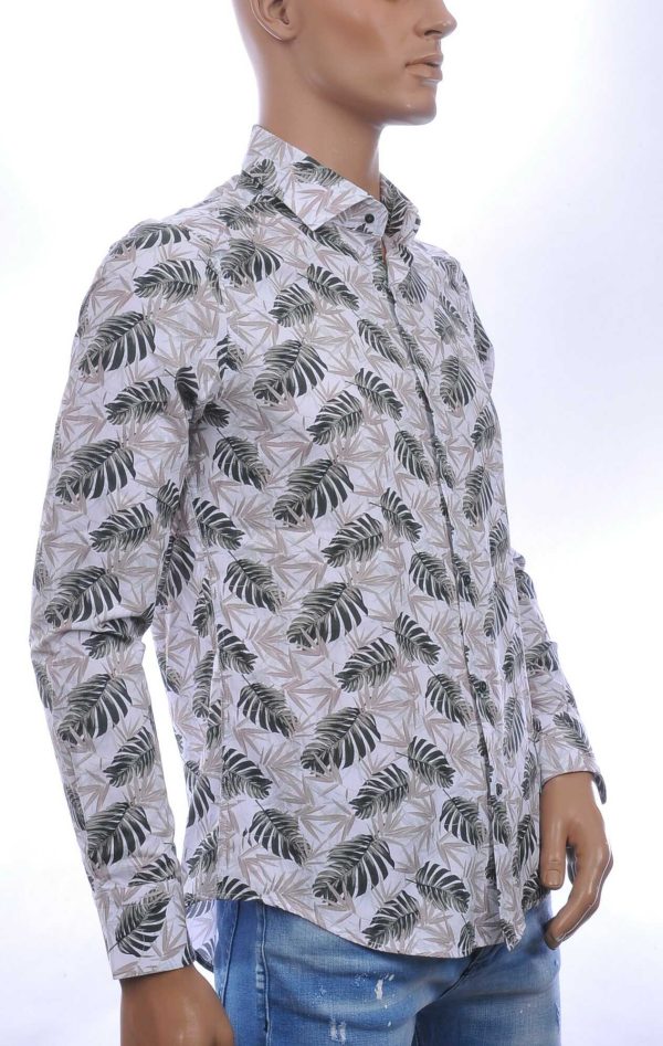 CORRINO Italiaans Slim Fit Heren Overhemd met Allover Bladeren Print – Wit