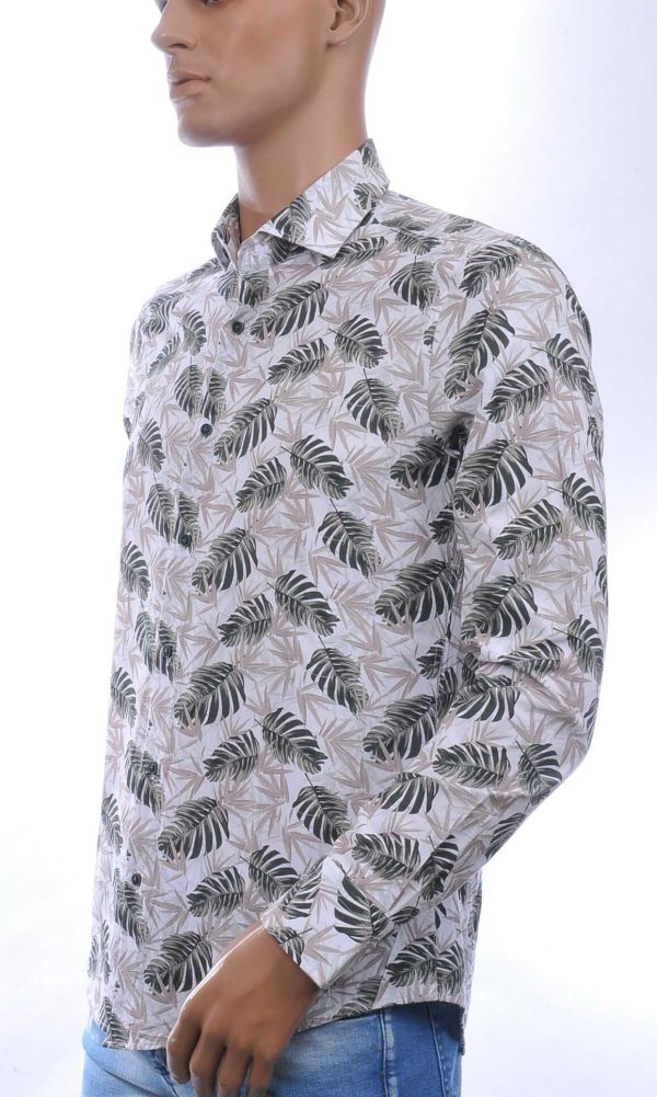CORRINO Italiaans Slim Fit Heren Overhemd met Allover Bladeren Print – Wit