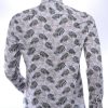 CORRINO Italiaans Slim Fit Heren Overhemd met Allover Bladeren Print – Wit