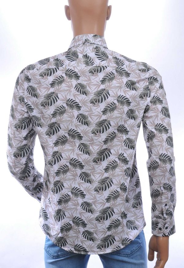 CORRINO Italiaans Slim Fit Heren Overhemd met Allover Bladeren Print – Wit