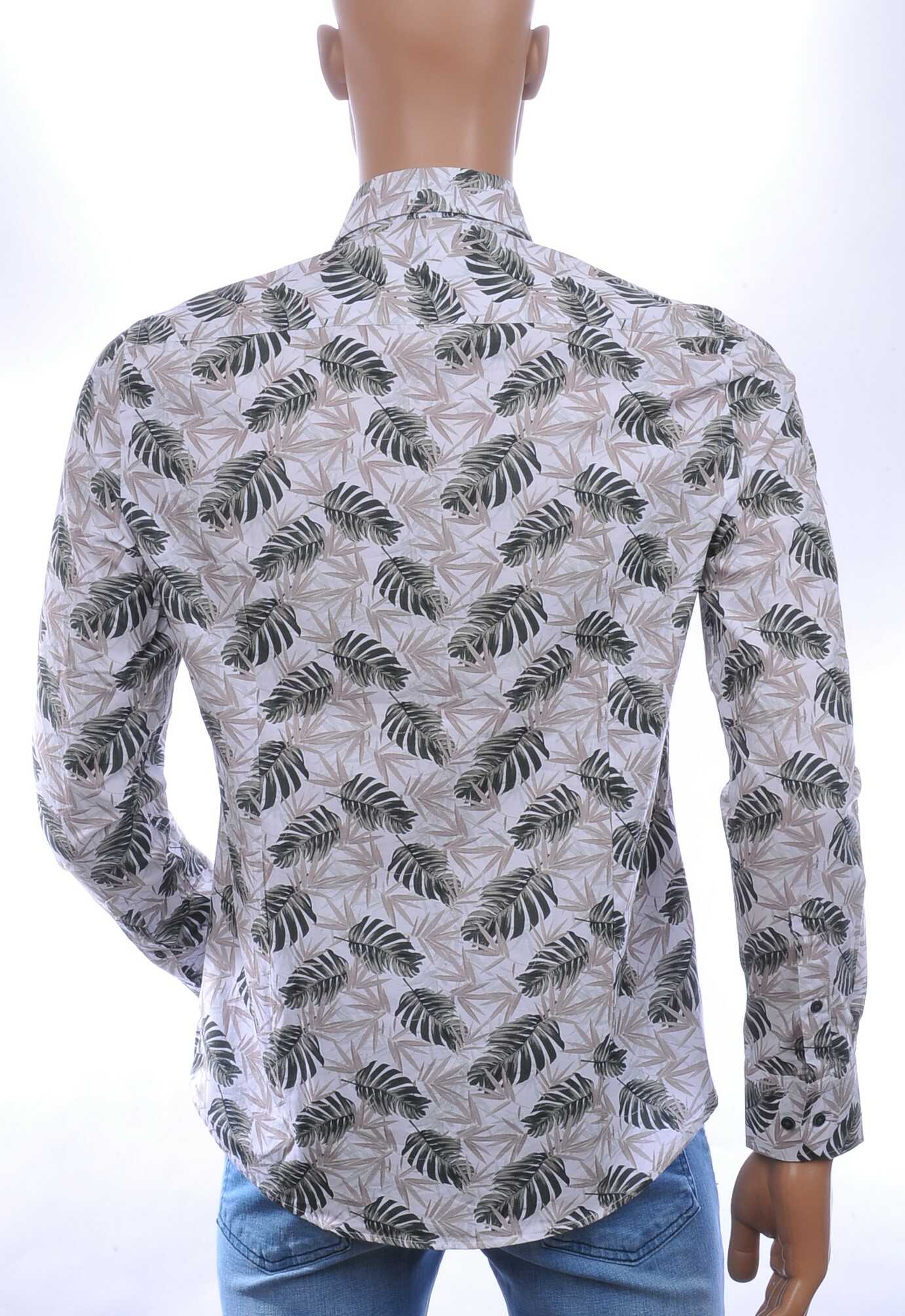 CORRINO Italiaans Slim Fit Heren Overhemd met Allover Bladeren Print – Wit