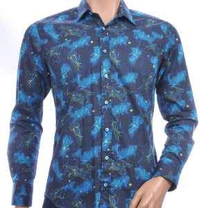 GABANO Italiaans slim fit getailleerd allover kwallen en walvissen dessin heren overhemd Zwart