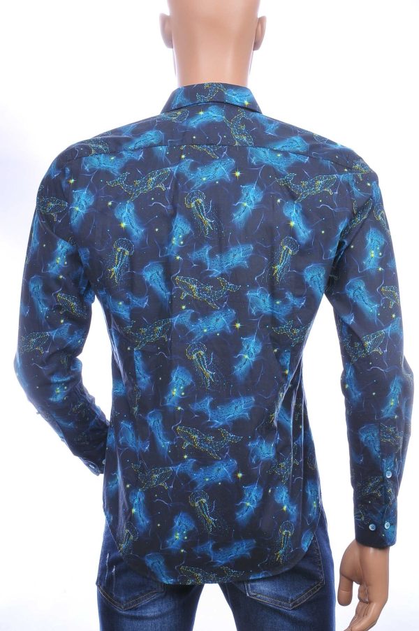 GABANO Italiaans slim fit getailleerd allover kwallen en walvissen dessin heren overhemd Zwart