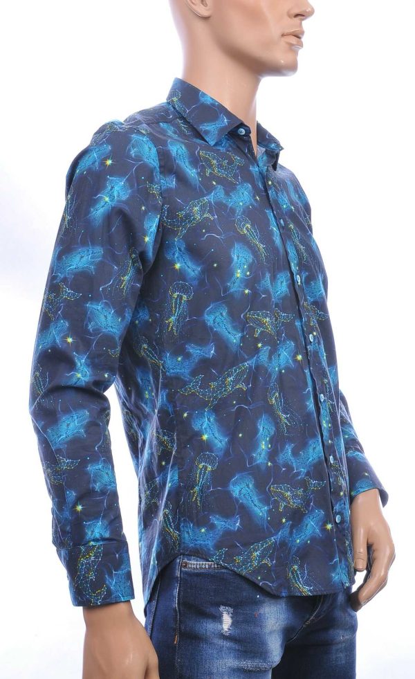 GABANO Italiaans slim fit getailleerd allover kwallen en walvissen dessin heren overhemd Zwart