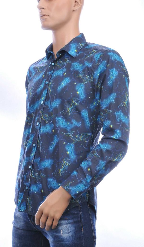 GABANO Italiaans slim fit getailleerd allover kwallen en walvissen dessin heren overhemd Zwart