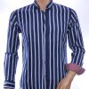 MCL Italiaans Slim Fit Heren Overhemd met Allover Verticale Strepen – Navy Blauw