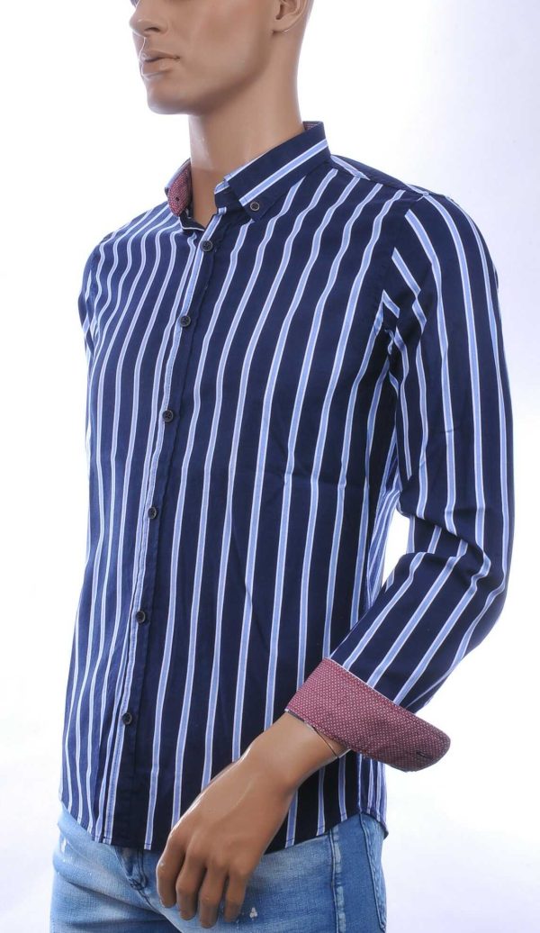 MCL Italiaans Slim Fit Heren Overhemd met Allover Verticale Strepen – Navy Blauw