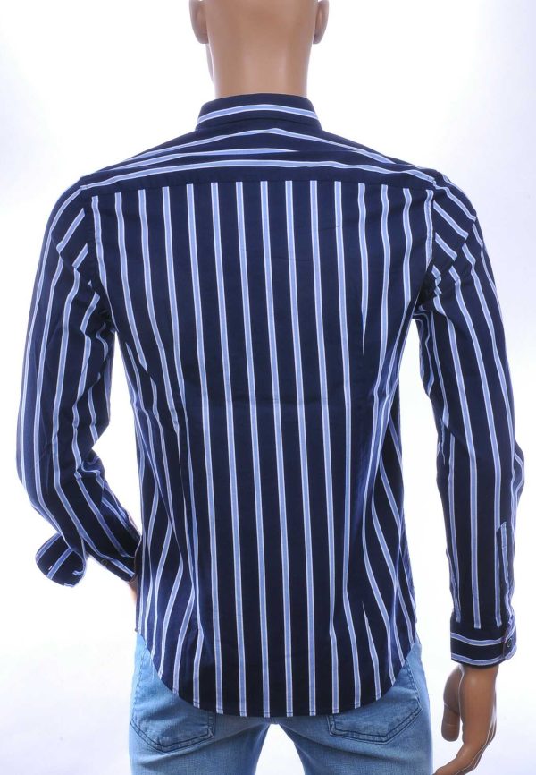 MCL Italiaans Slim Fit Heren Overhemd met Allover Verticale Strepen – Navy Blauw
