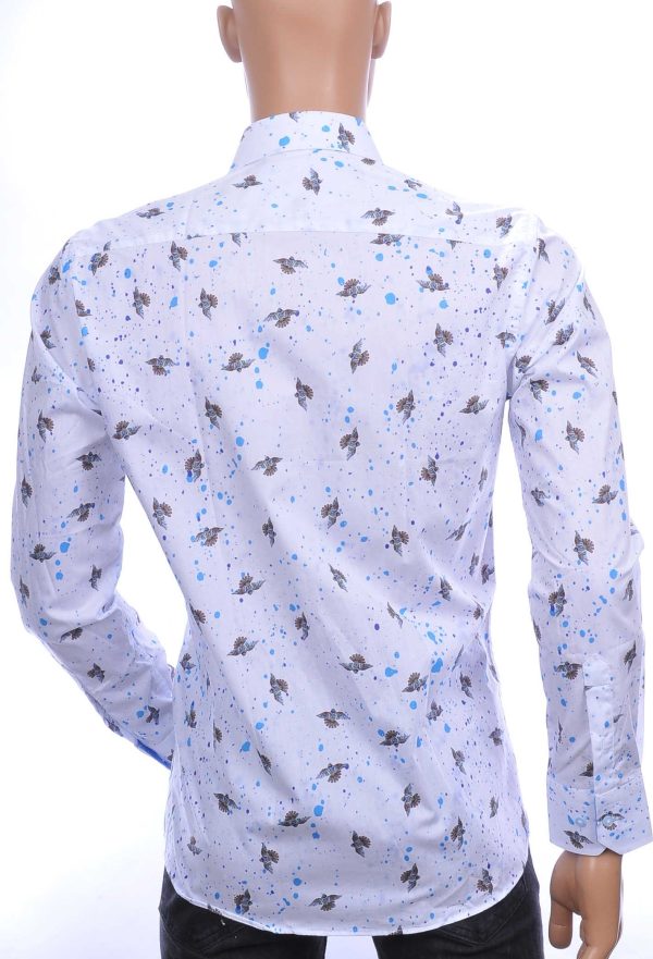 Corrino slim fit allover vogels dessin heren overhemd Wit