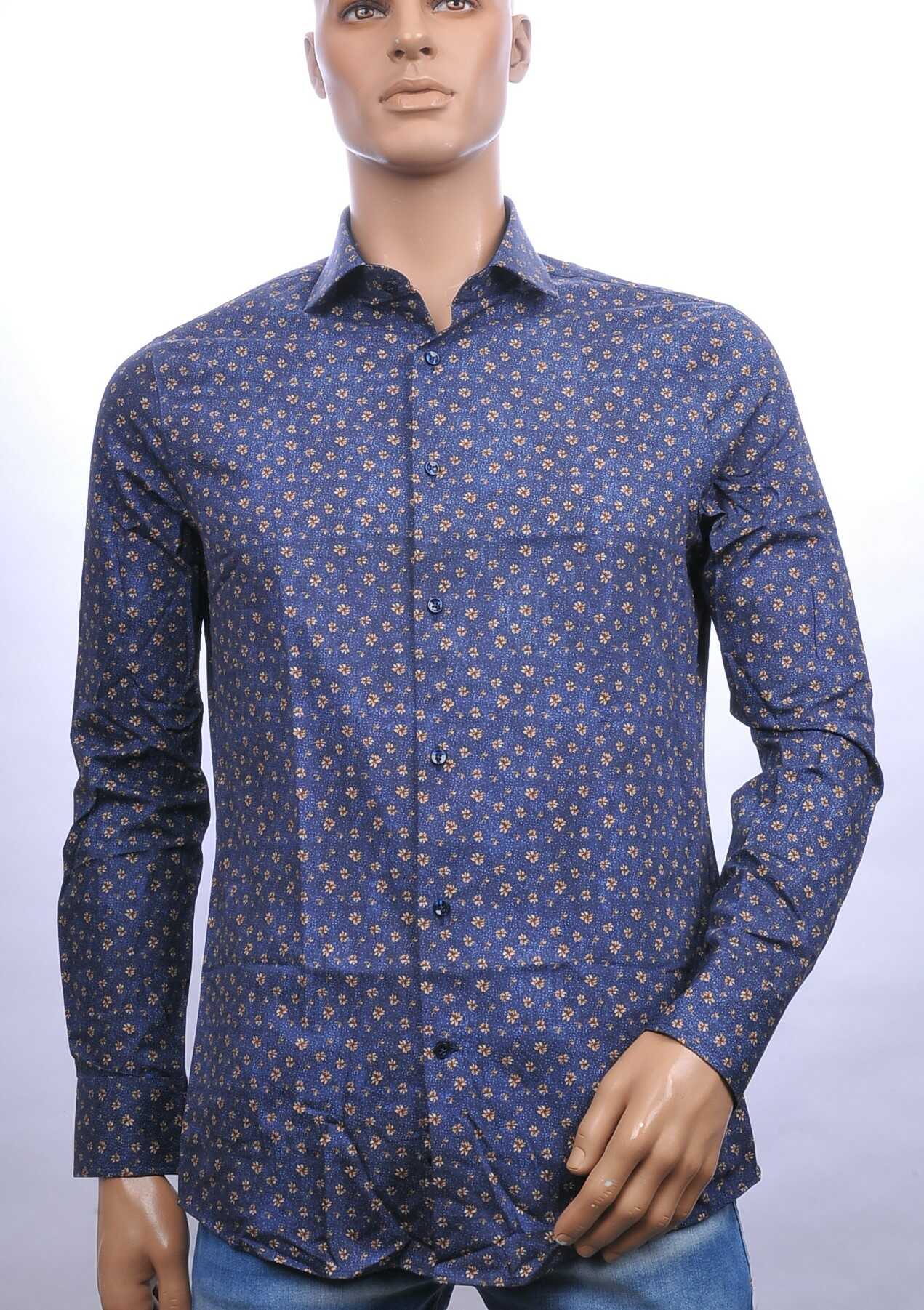 CORRINO regular fit allover bloemen dessin heren overhemd Navy