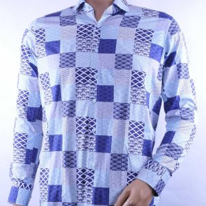 Corrino modern fit allover geruite dessin heren overhemd Blauw
