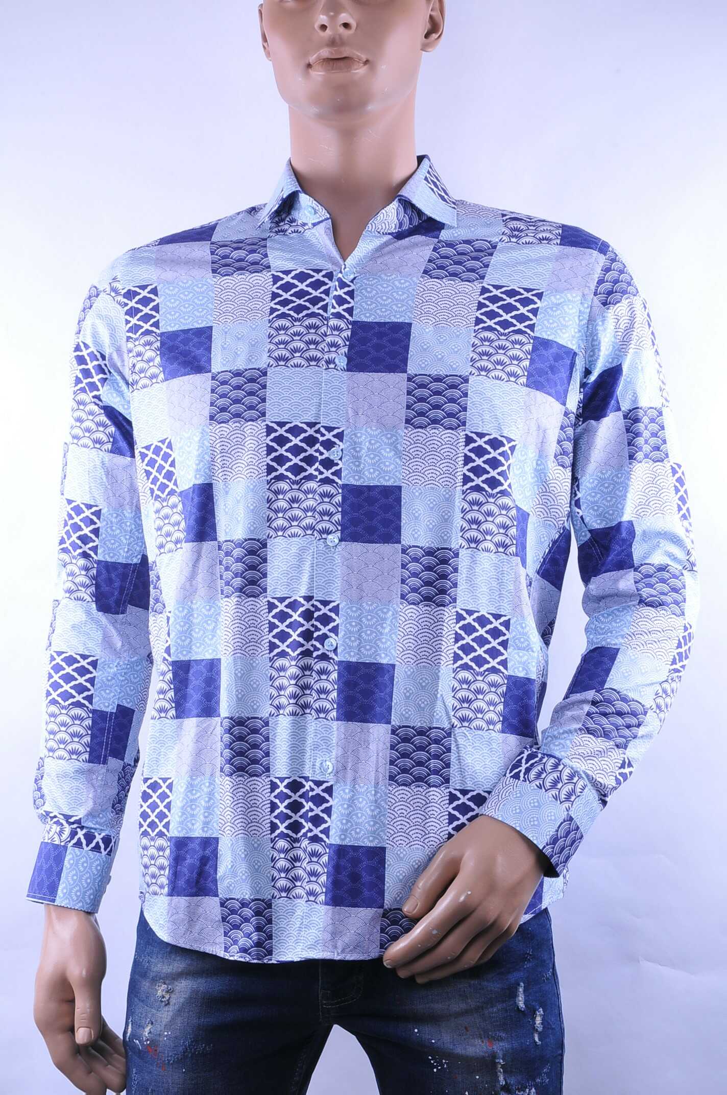 Corrino modern fit allover geruite dessin heren overhemd Blauw