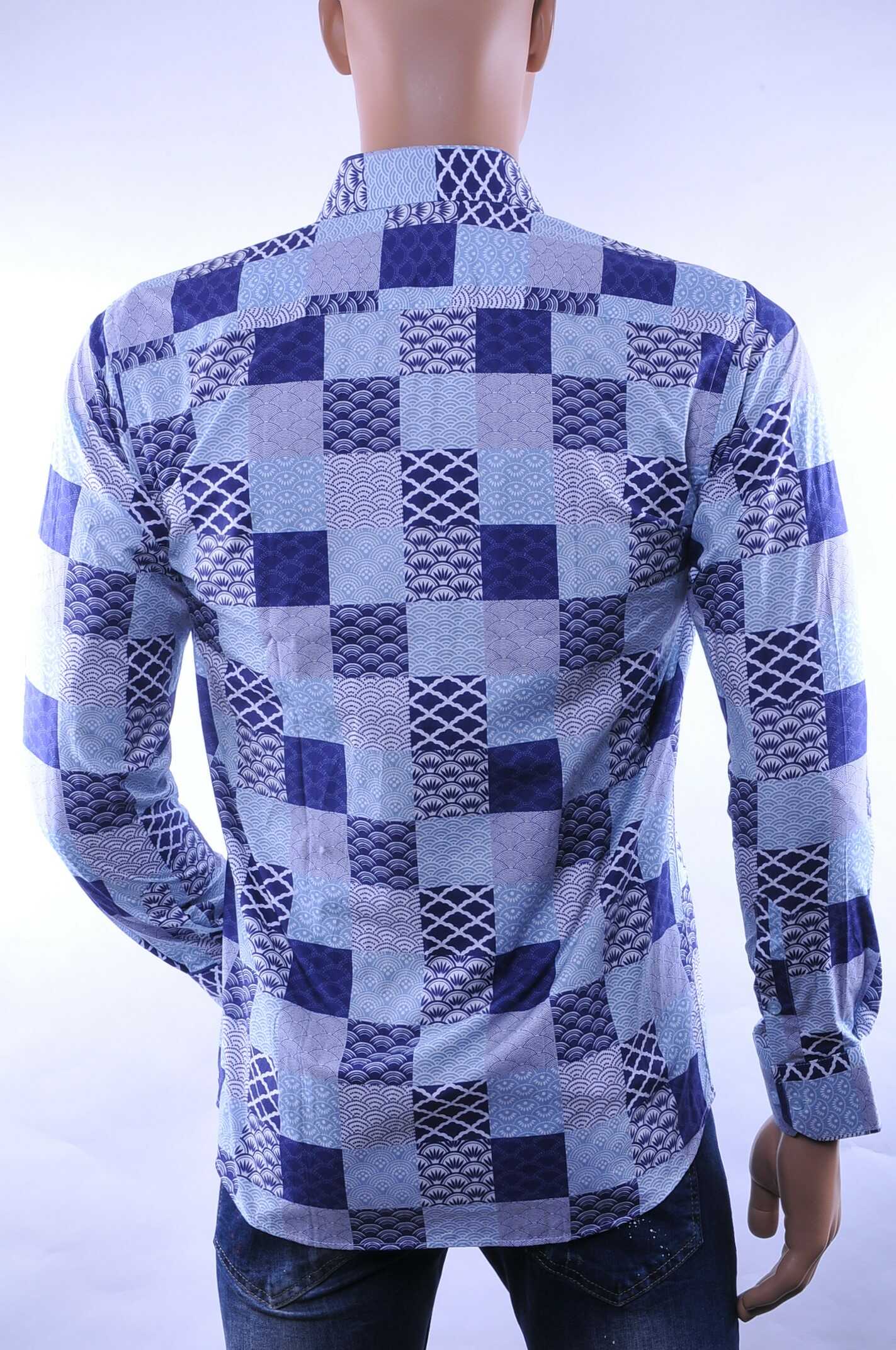 Corrino modern fit allover geruite dessin heren overhemd Blauw