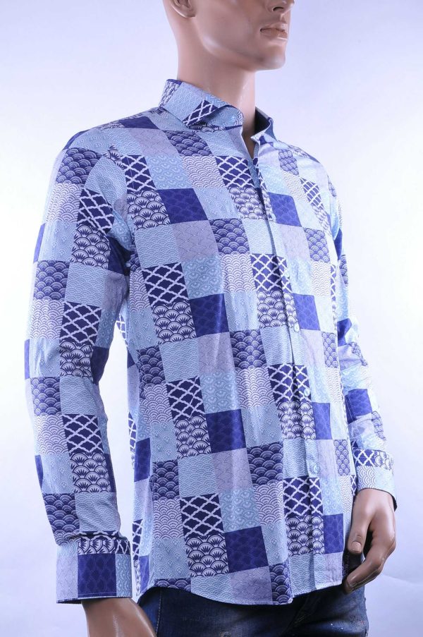 Corrino modern fit allover geruite dessin heren overhemd Blauw