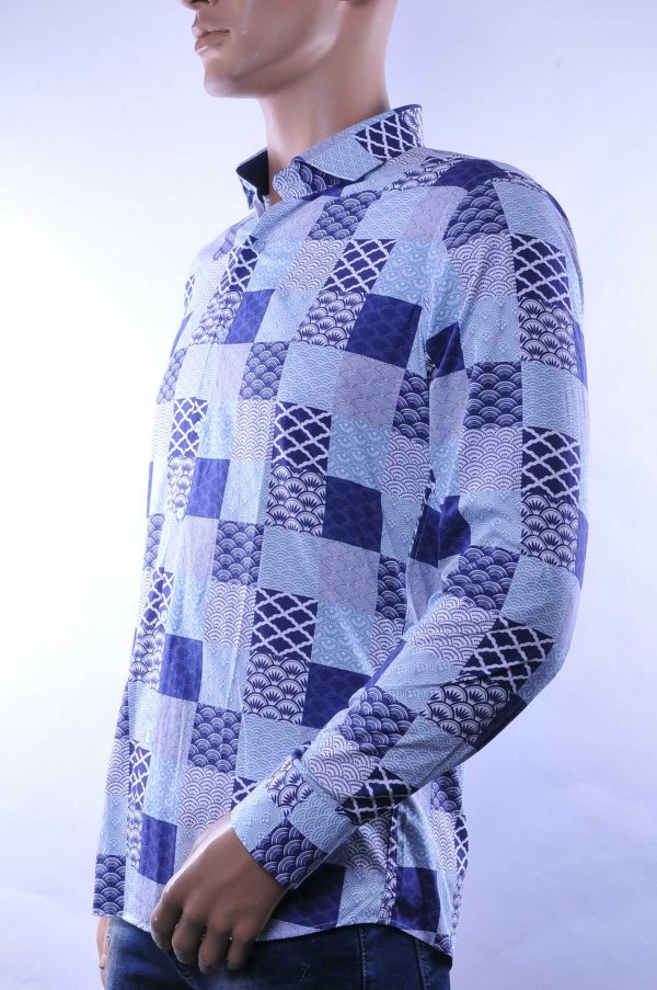 Corrino modern fit allover geruite dessin heren overhemd Blauw