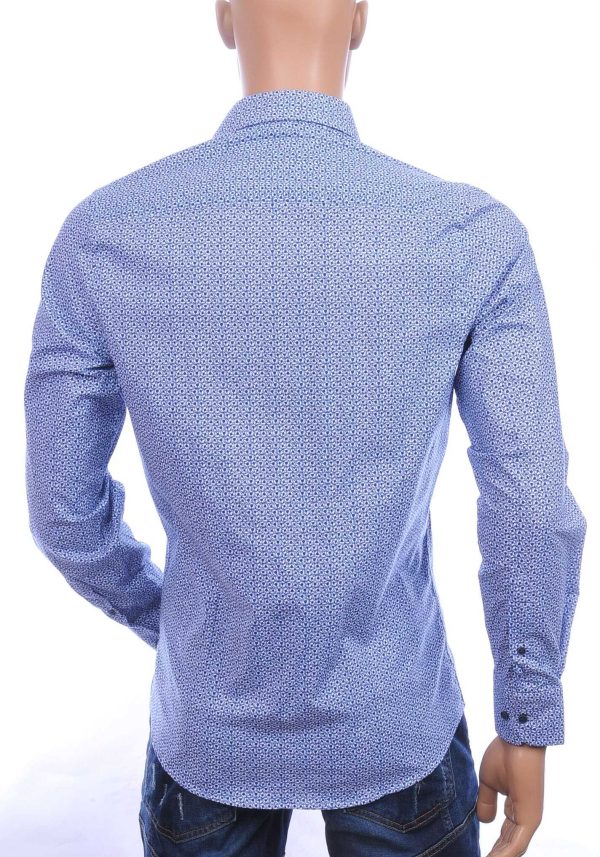 FORTUNATO Italiaanse Getailleerd Slim Fit Heren Overhemd met Allover Rondjes Dessin - Navy