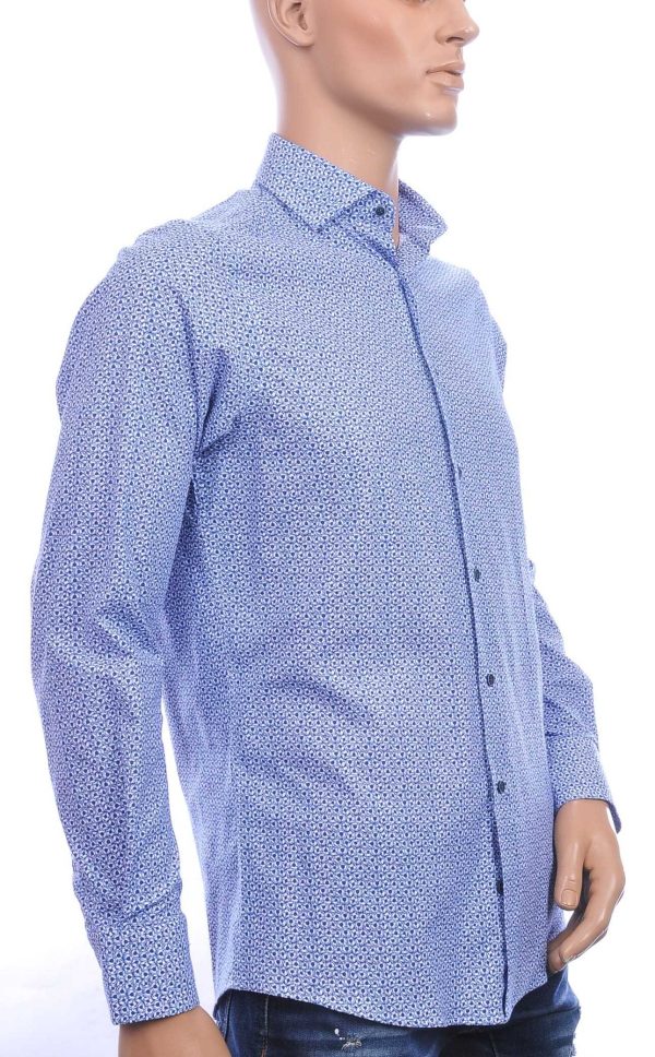 FORTUNATO Italiaanse Getailleerd Slim Fit Heren Overhemd met Allover Rondjes Dessin - Navy