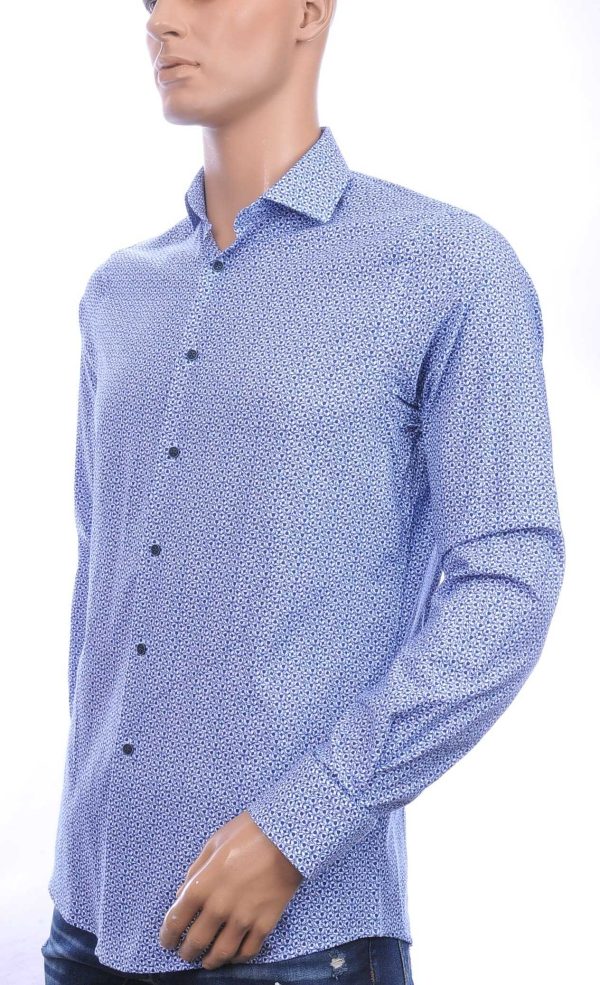 FORTUNATO Italiaanse Getailleerd Slim Fit Heren Overhemd met Allover Rondjes Dessin - Navy