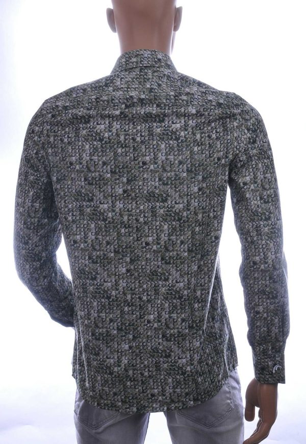 FORTUNATO modern fit allover blokjes dessin heren overhemd Khaki