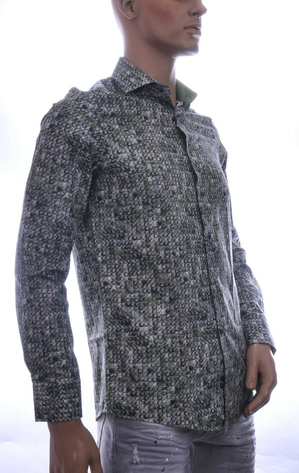 FORTUNATO modern fit allover blokjes dessin heren overhemd Khaki