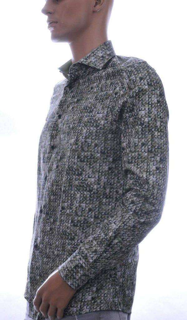 FORTUNATO modern fit allover blokjes dessin heren overhemd Khaki