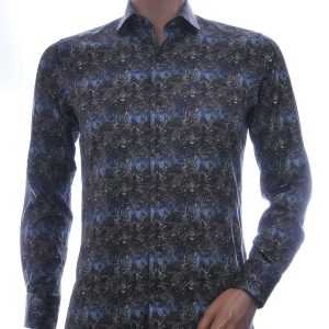 FORTUNATO slim fit allover paisley dessin heren overhemd Zwart