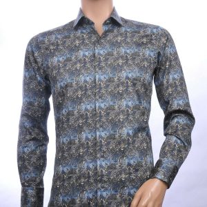 FORTUNATO slim fit allover paisley dessin heren overhemd Zwart