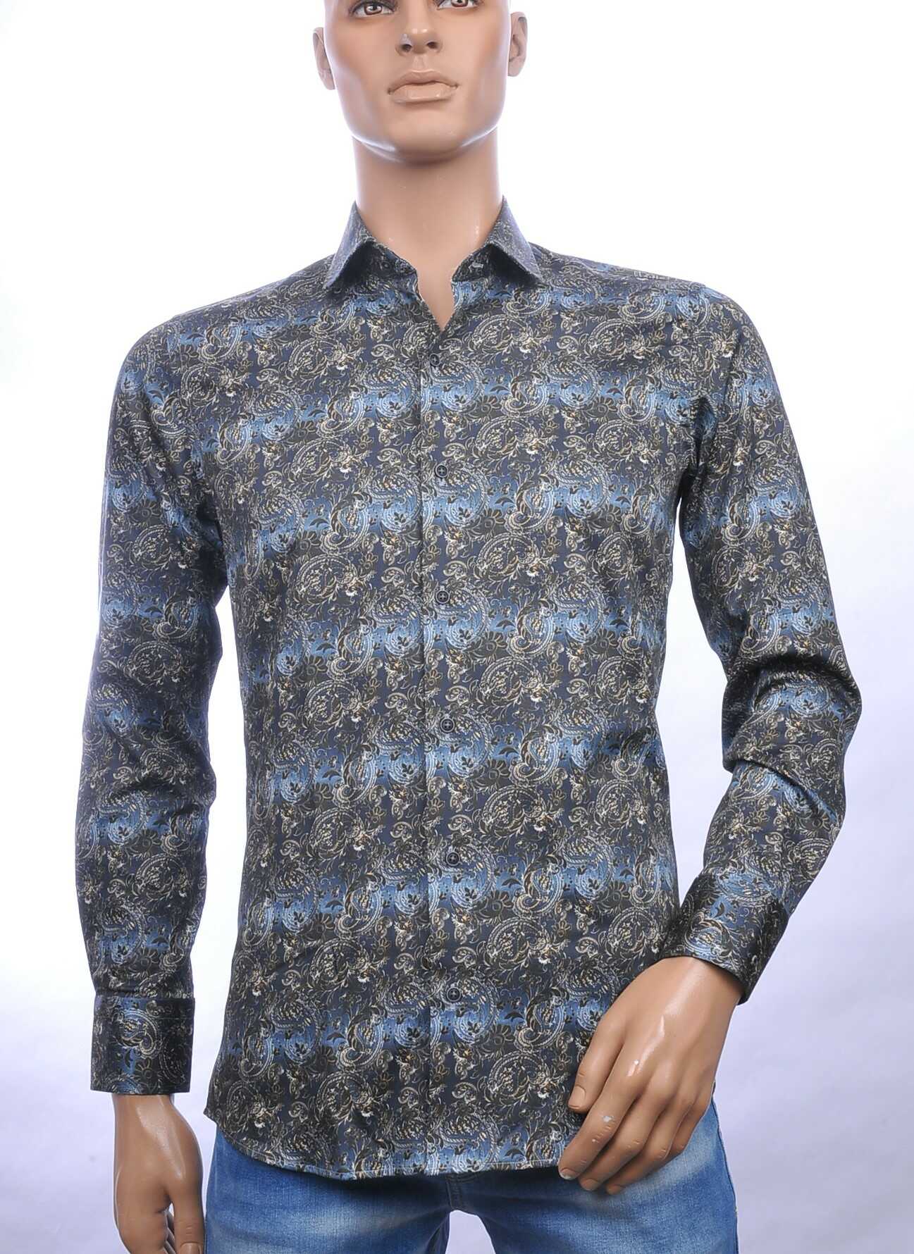 FORTUNATO slim fit allover paisley dessin heren overhemd Zwart