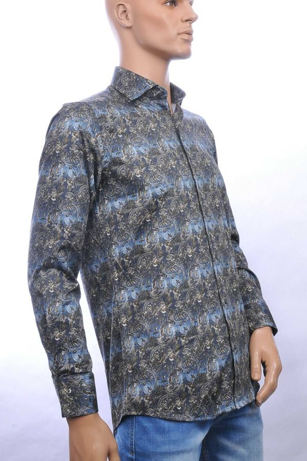 FORTUNATO slim fit allover paisley dessin heren overhemd Zwart
