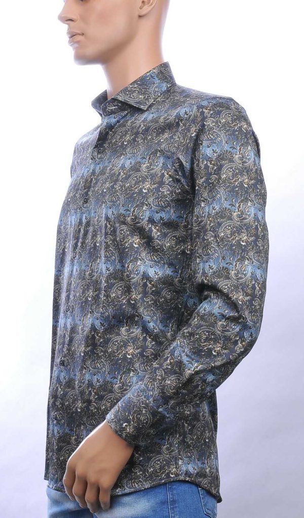 FORTUNATO slim fit allover paisley dessin heren overhemd Zwart