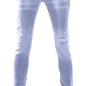ICON2 Hippe Gescheurde Slim Fit Stretch Heren Jeans met Verfspatten – Grijs | Trendy, Stoer en Comfortabel