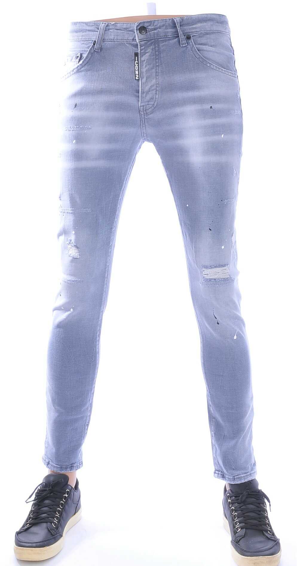 ICON2 Hippe Gescheurde Slim Fit Stretch Heren Jeans met Verfspatten – Grijs | Trendy, Stoer en Comfortabel