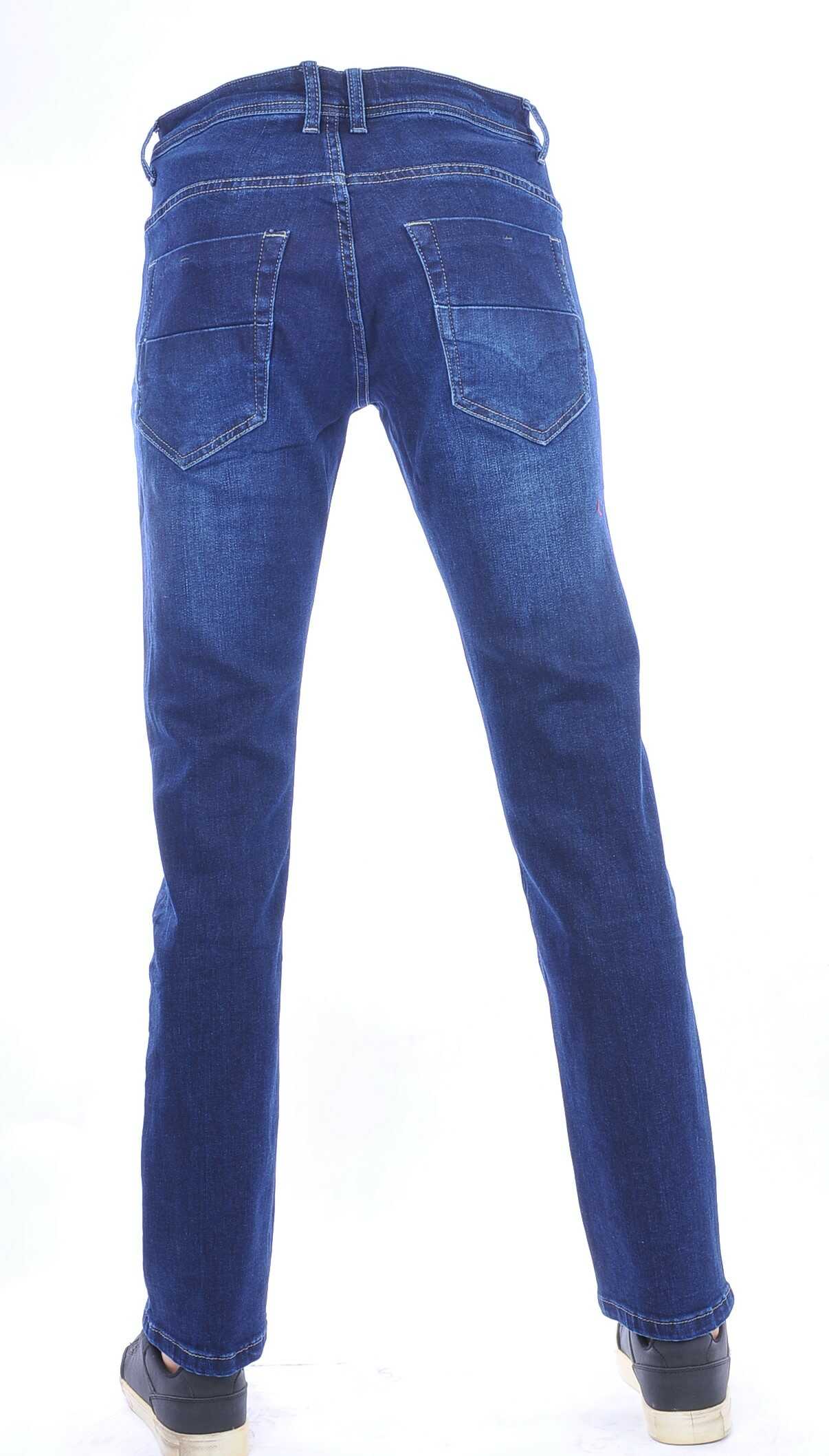 TRUE RISE trendy stretch heren jeans met contrast kleur stiksels Blauw