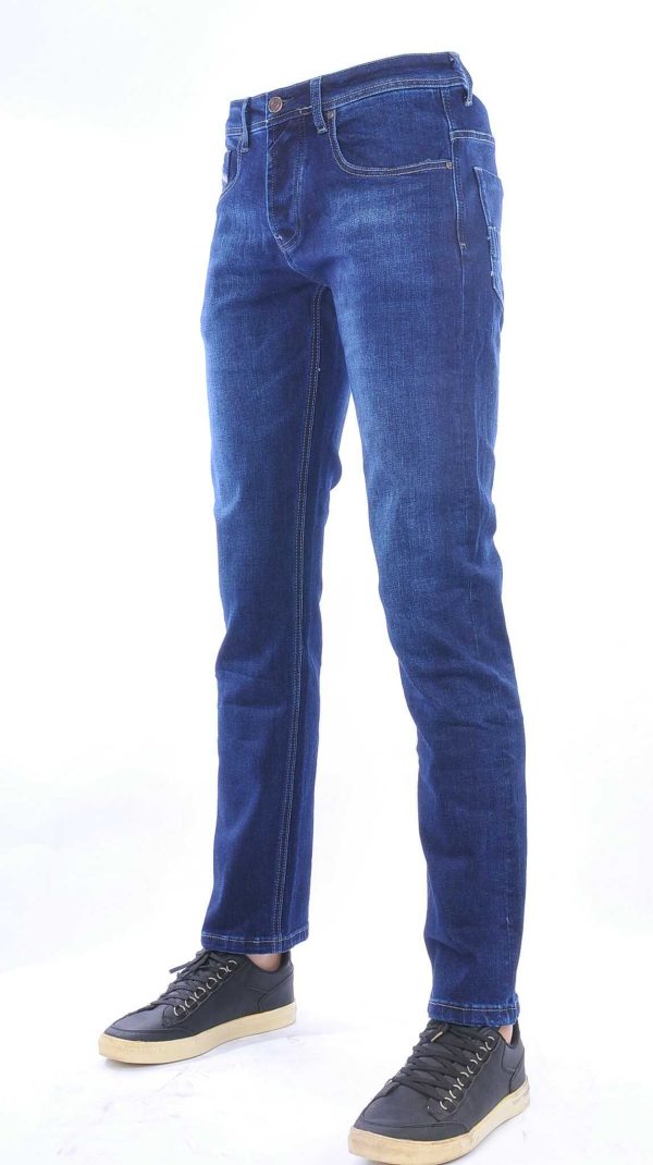 TRUE RISE trendy stretch heren jeans met contrast kleur stiksels Blauw