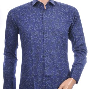 Corrino Italiaanse Slim Fit Heren Overhemd met Bloemen en Bladeren Dessin – Navy