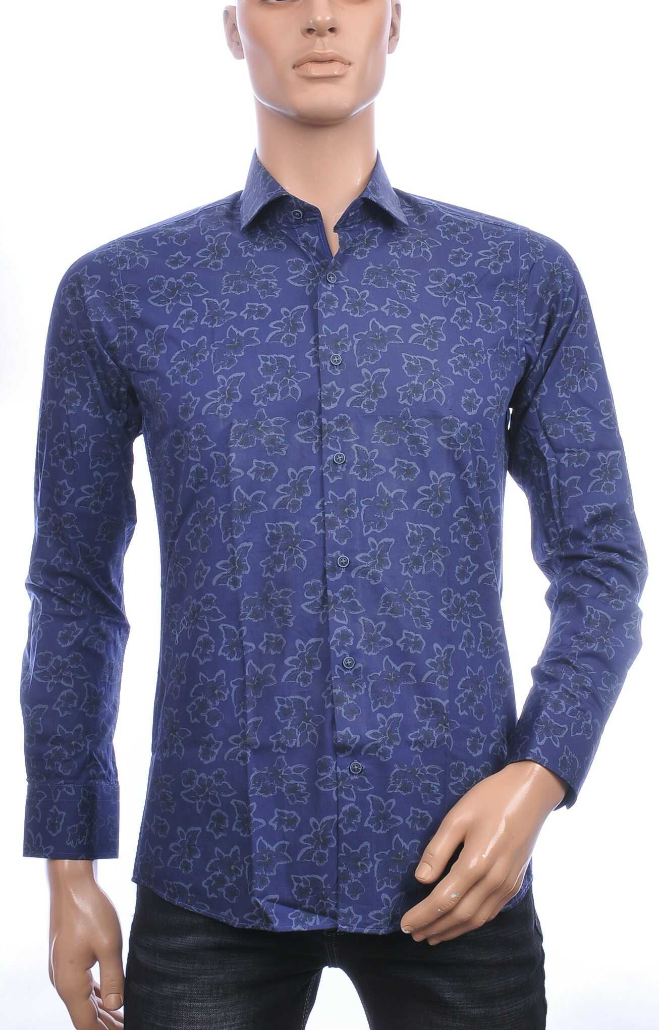 Corrino Italiaanse Slim Fit Heren Overhemd met Bloemen en Bladeren Dessin – Navy