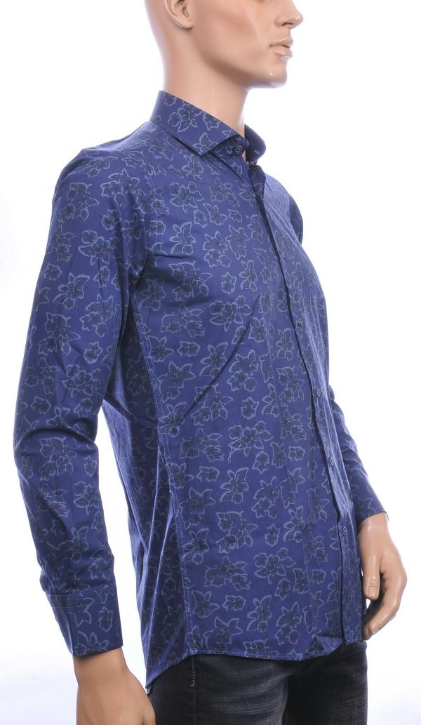 Corrino Italiaanse Slim Fit Heren Overhemd met Bloemen en Bladeren Dessin – Navy