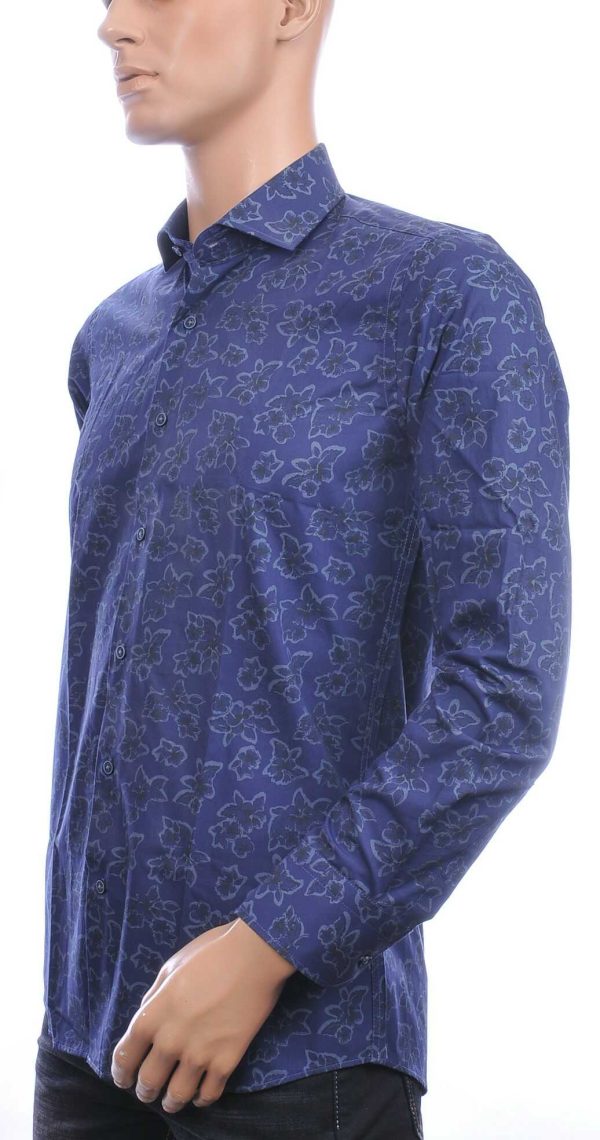 Corrino Italiaanse Slim Fit Heren Overhemd met Bloemen en Bladeren Dessin – Navy