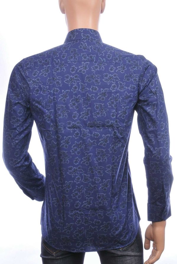 Corrino Italiaanse Slim Fit Heren Overhemd met Bloemen en Bladeren Dessin – Navy