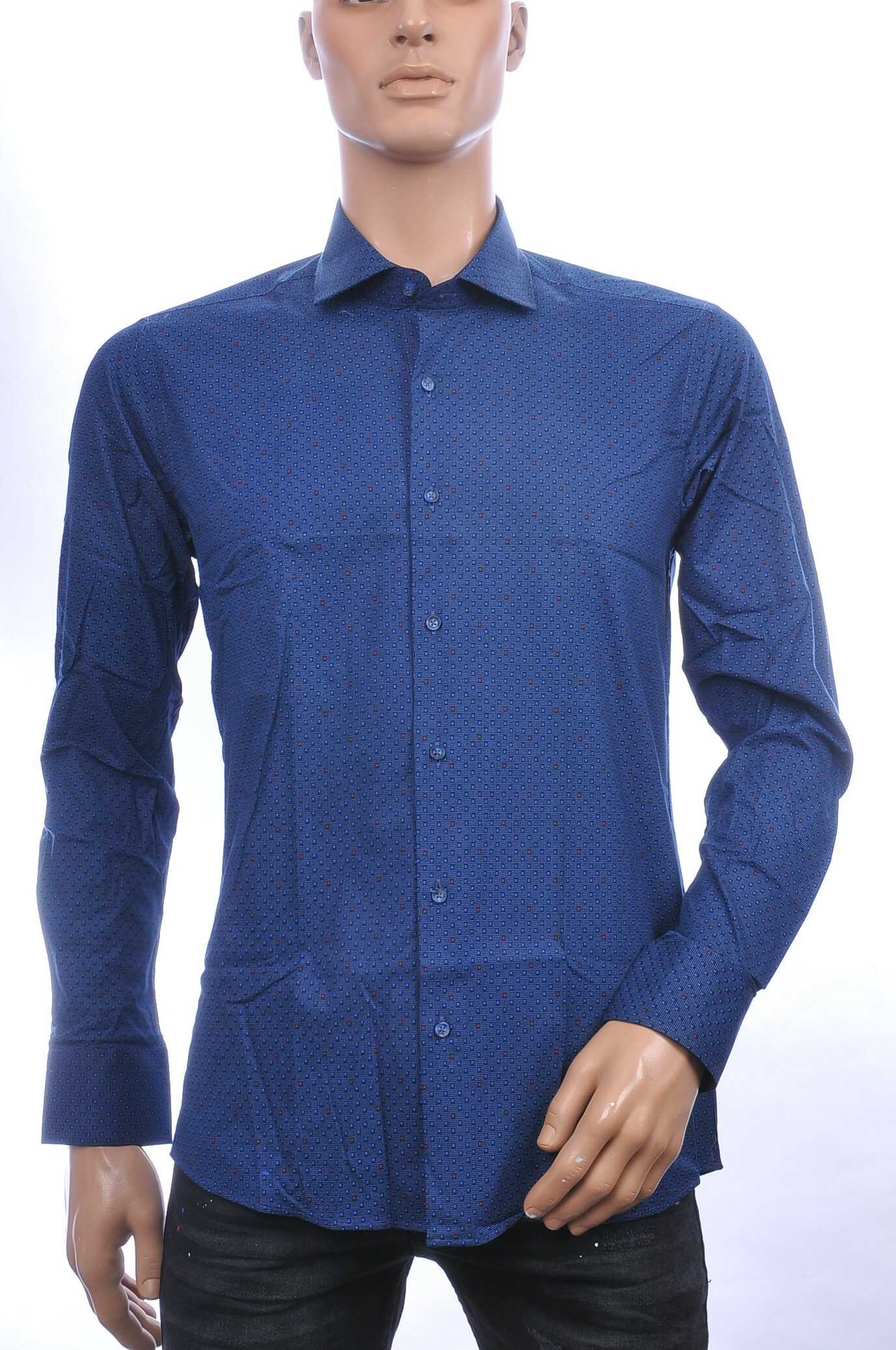 Corrino Italiaanse Getailleerd Slim Fit Allover Dessin Heren Overhemd - Navy