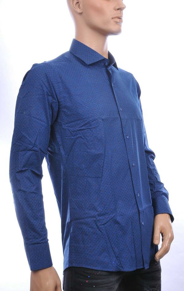 Corrino Italiaanse Getailleerd Slim Fit Allover Dessin Heren Overhemd - Navy