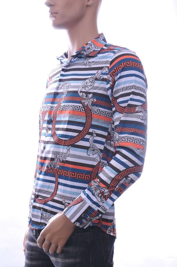 KDWN Trendy Slim Fit Getailleerd Allover Grieks Motieven Dessin Heren Overhemd - Oranje