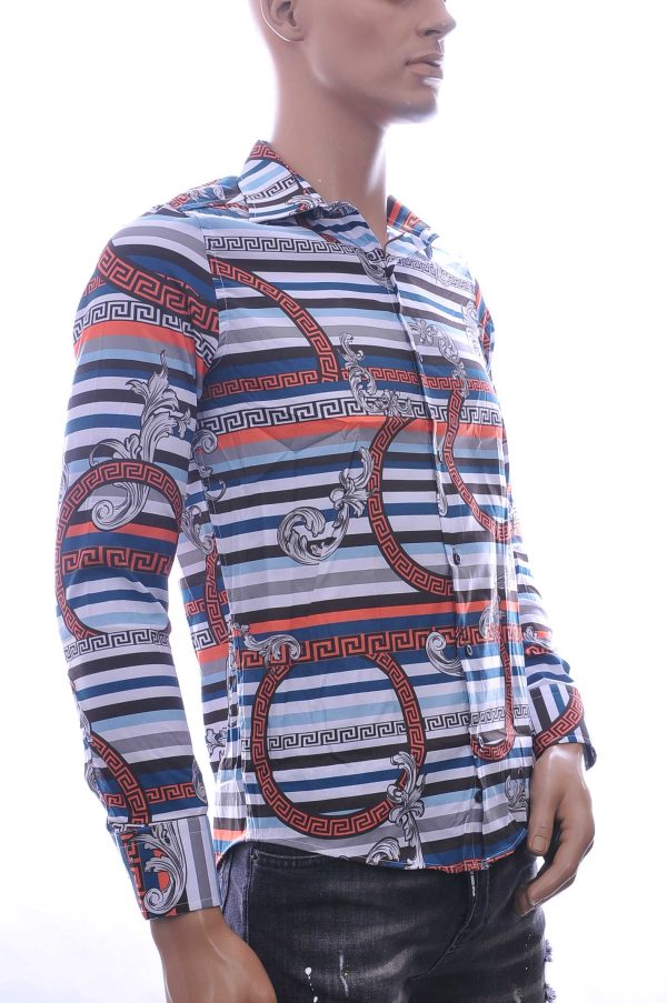 KDWN Trendy Slim Fit Getailleerd Allover Grieks Motieven Dessin Heren Overhemd - Oranje