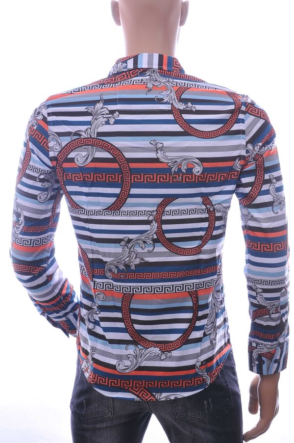 KDWN Trendy Slim Fit Getailleerd Allover Grieks Motieven Dessin Heren Overhemd - Oranje