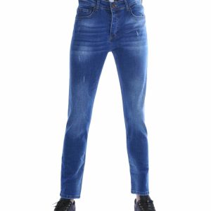 Montfleuri Trendy Gewassen Gescheurd Super Stretch Slim Fit Heren Jeans - Blauw