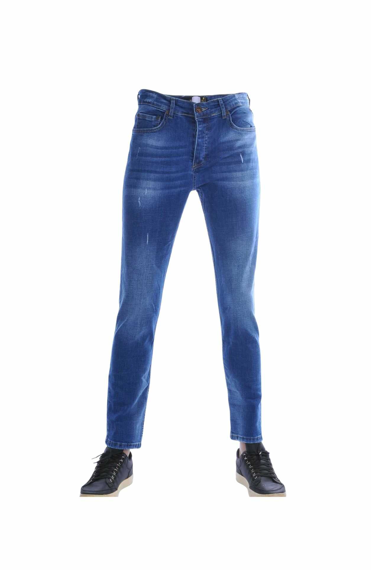 Montfleuri Trendy Gewassen Gescheurd Super Stretch Slim Fit Heren Jeans - Blauw