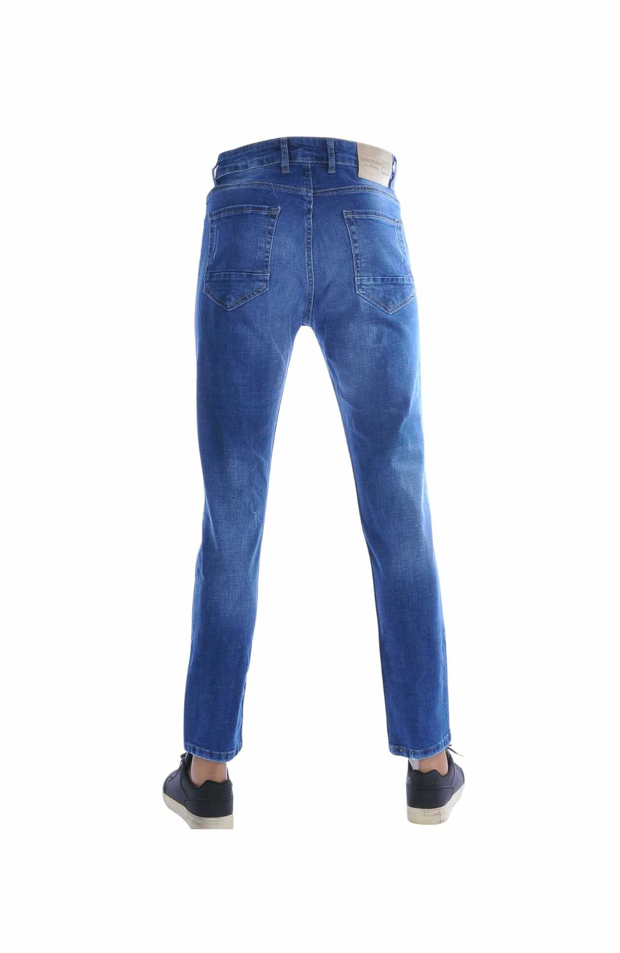 Montfleuri Trendy Gewassen Gescheurd Super Stretch Slim Fit Heren Jeans - Blauw