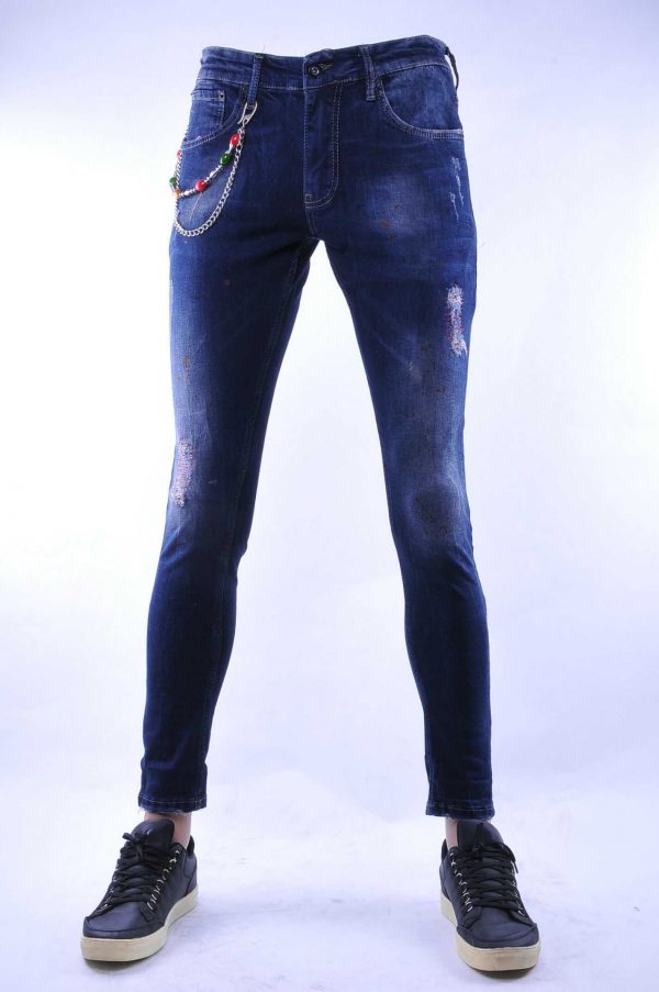 BlackRock gescheurde slim fit heren skinny jeans met verfspetters Blauw